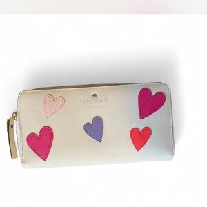 Kate Spade Cream Wallet with Colorful Heart Accents